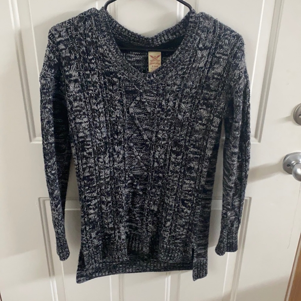 Faded Glory black/gray long cableknit sweater, size S(4-6)